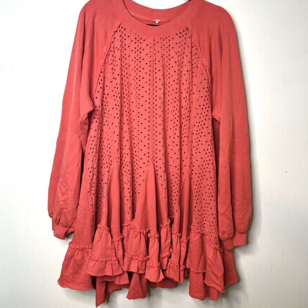Free People Eva Sweatshirt Tunic Eyelet SZ M EUC - Picture 2 of 10